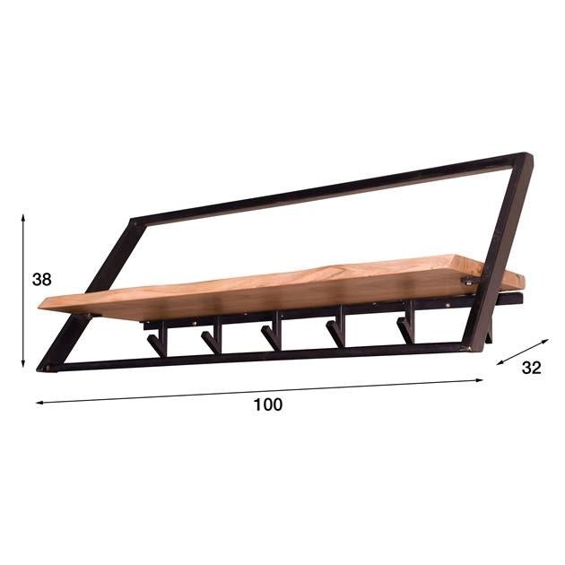 Kapstok Leandra DH Interior Acacia LxBxH 101x38x32 Acaciahout Witfoto maatindicatie