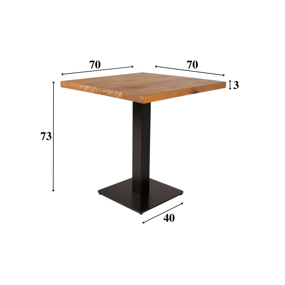 Eettafel Bistrotafel Vierkant Dimehouse Bruin LxBxH 77x77x7 Mangohout Witfoto maatindicatie