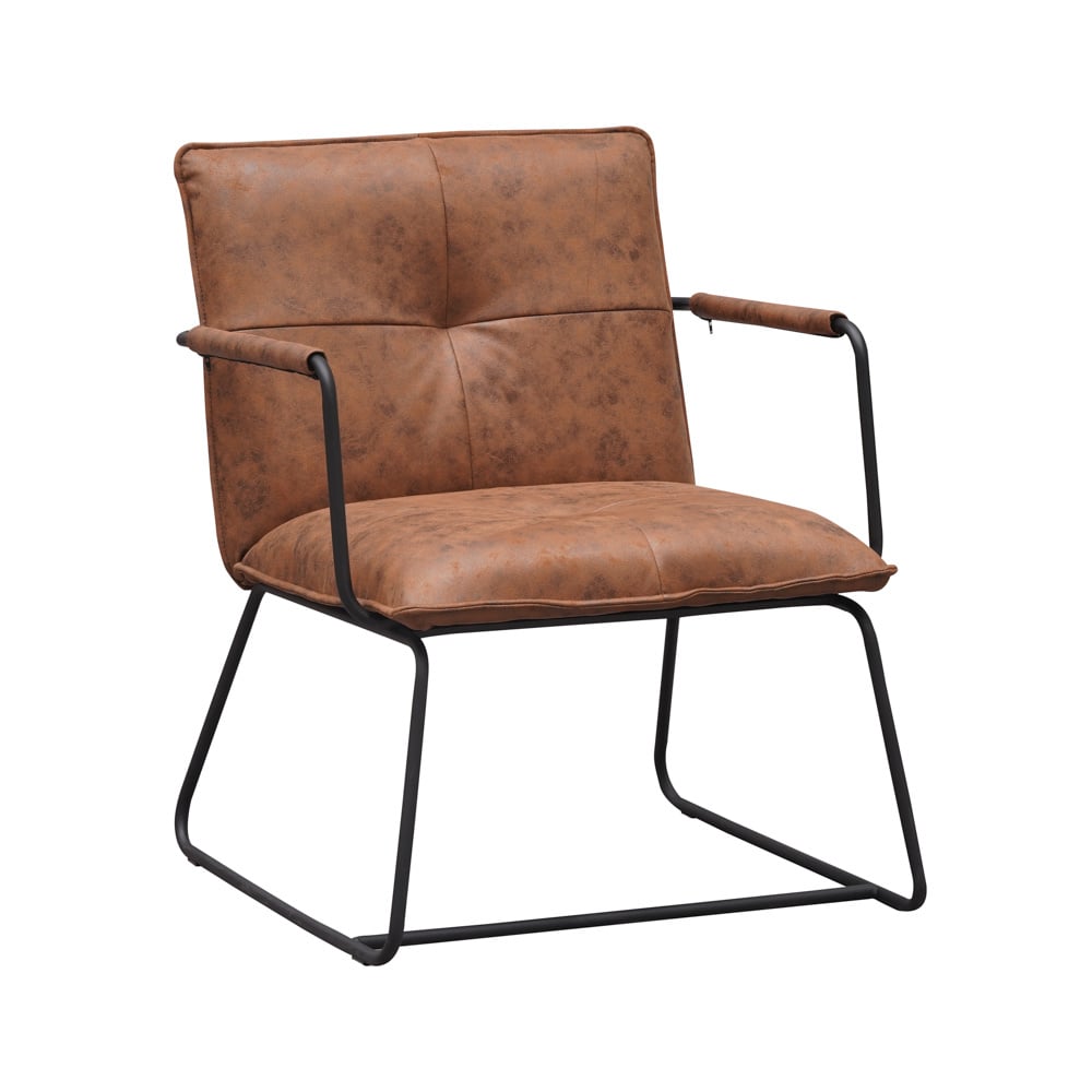 Fauteuil Hailey Ecoleder Dimehouse Cognac LxBxH 66x64x37 Eco-leer Witfoto vooraanzicht