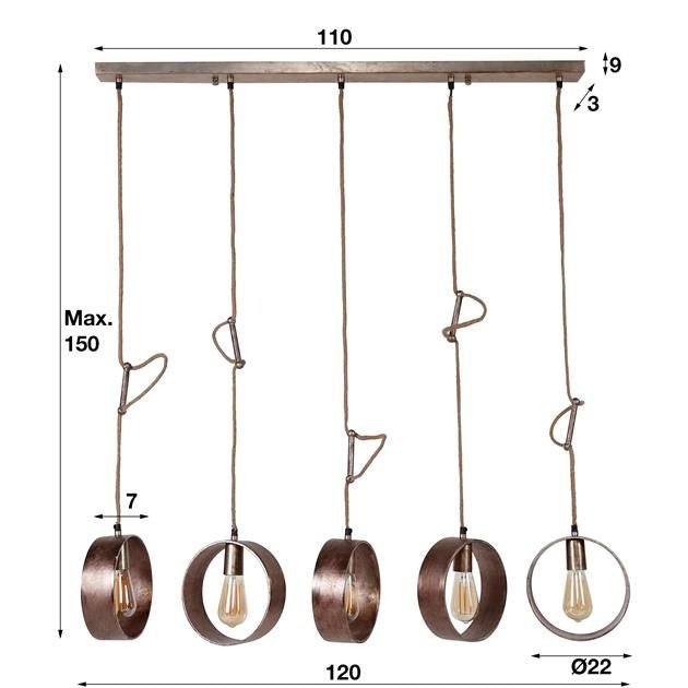 Hanglamp Bruno DH Interior Nikkel LxBxH 112x25x18 Nikkel Witfoto maatindicatie