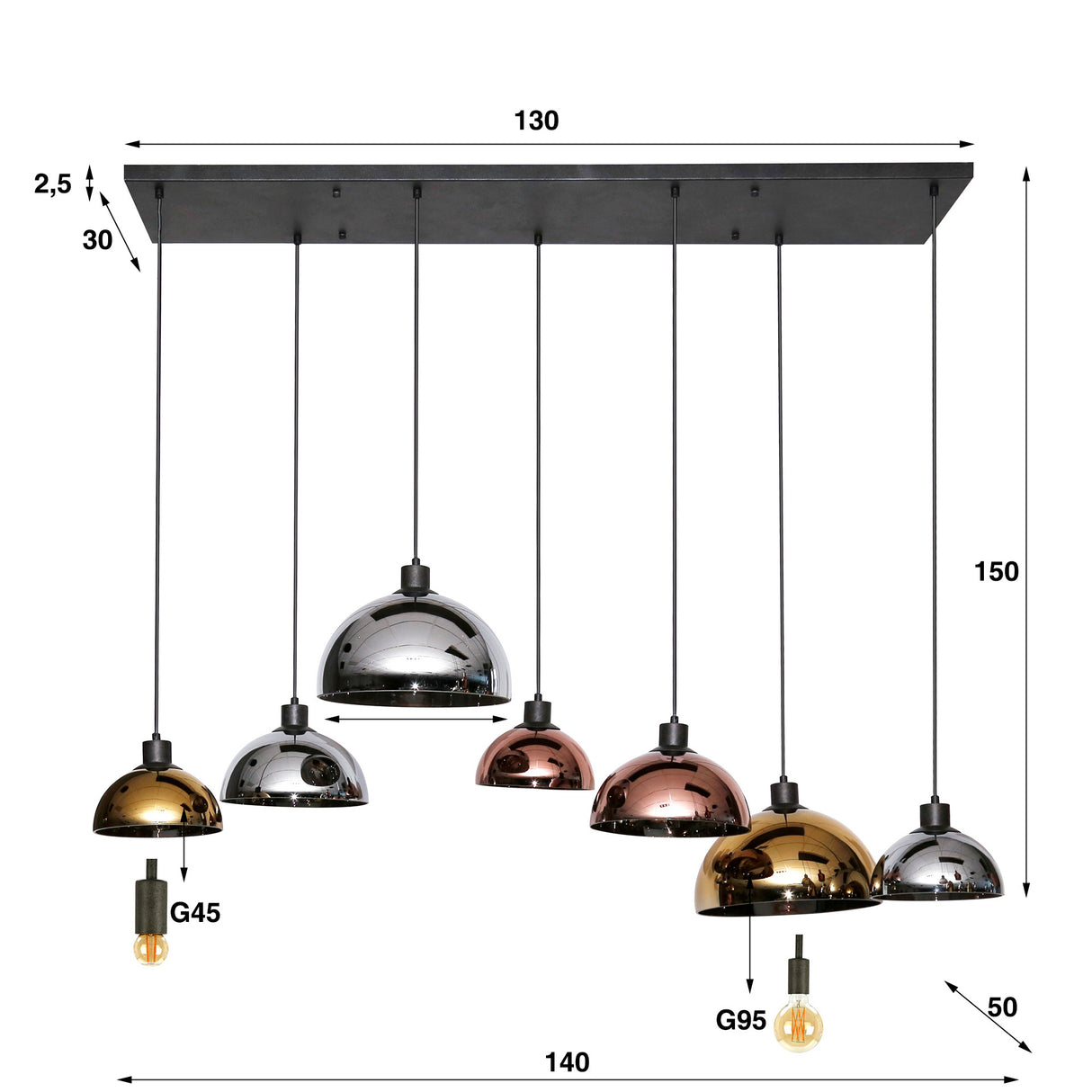 Hanglamp Melissa DH Interior Zwart Metaal Witfoto maatindicatie