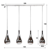 Hanglamp Mex DH Interior Chromed LxBxH 124x61x32 Glas Witfoto maatindicatie