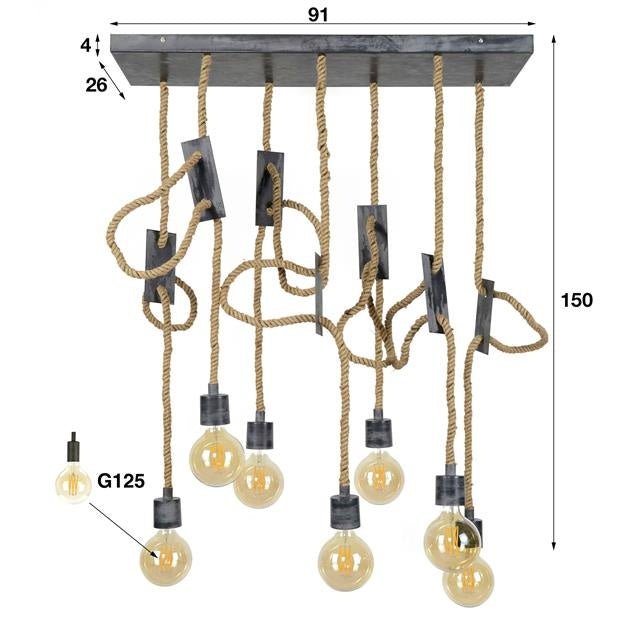 Hanglamp Moritz DH Interior Grijs LxBxH 94x30x17 Grijs Witfoto maatindicatie