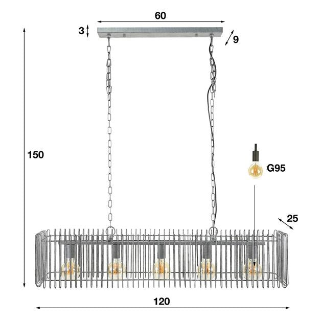 Hanglamp Sven DH Interior Zilver LxBxH 128x33x32 Zilver Witfoto maatindicatie