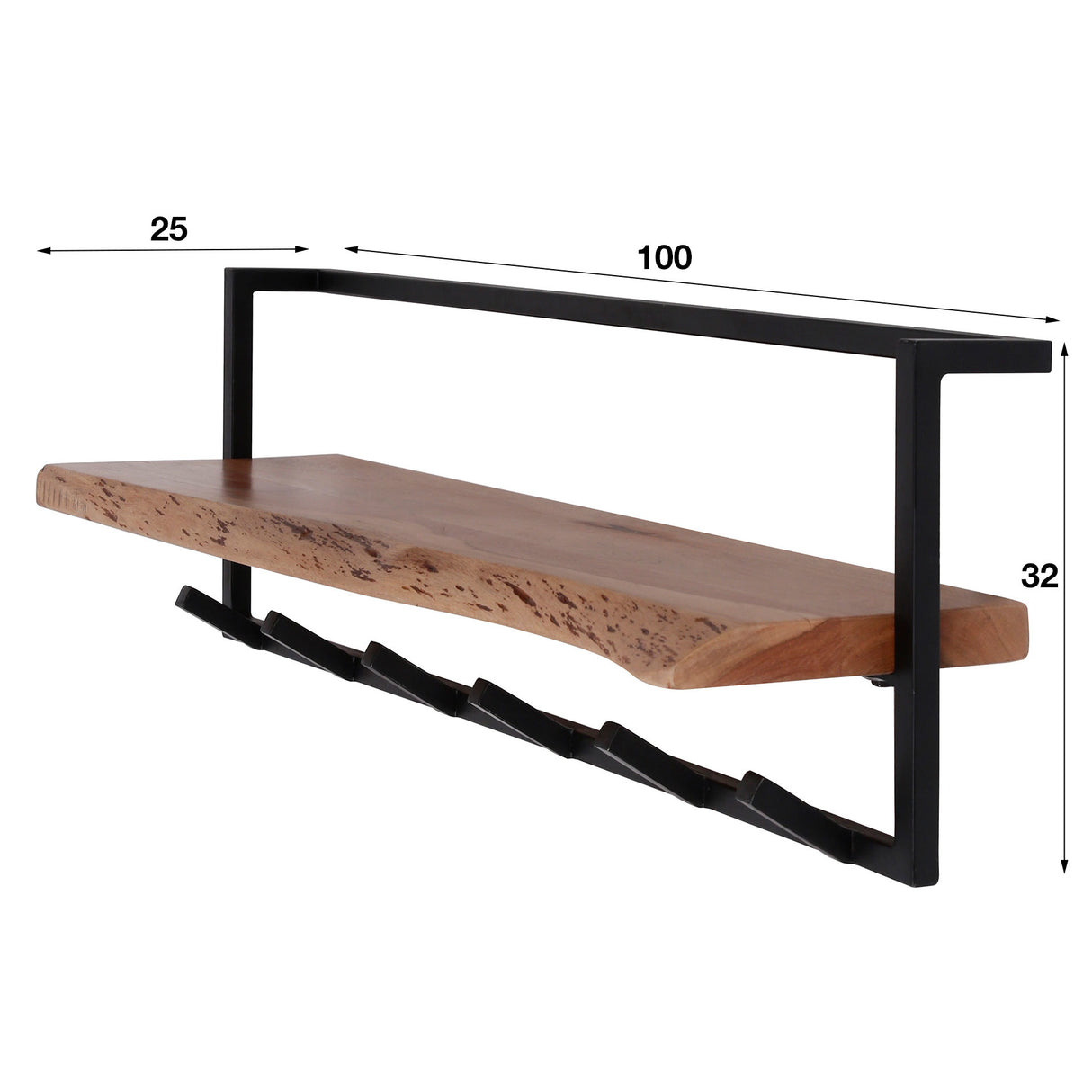 Kapstok Dewi DH Interior Acacia LxBxH 104x36x17 Acaciahout Witfoto maatindicatie