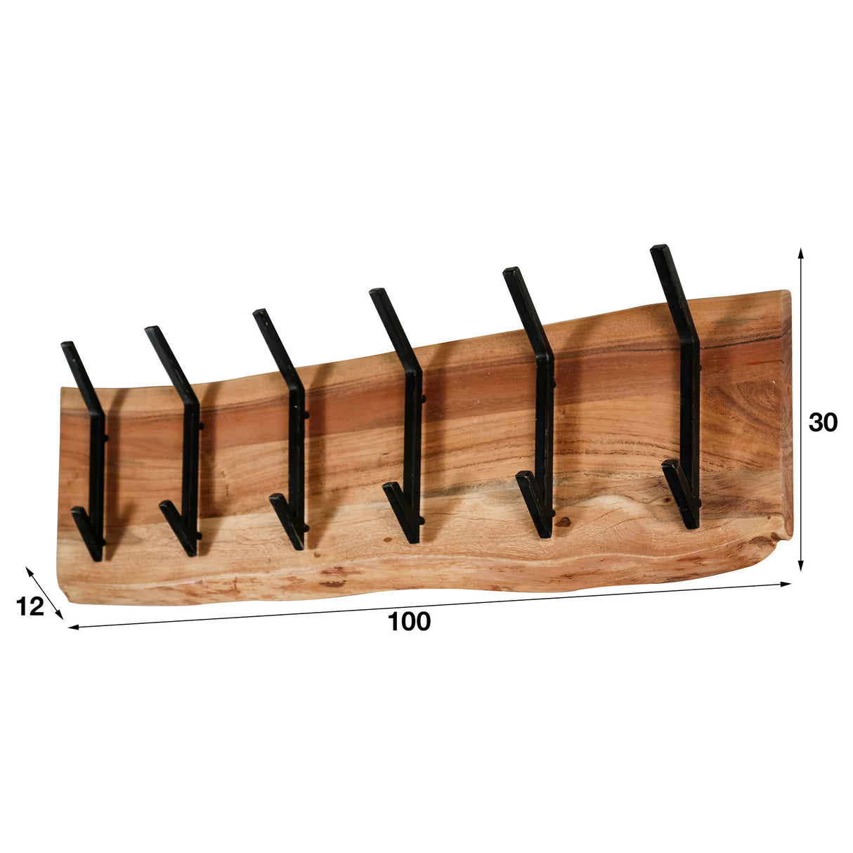 Kapstok Levi DH Interior Acacia LxBxH 105x38x15 Acaciahout Witfoto maatindicatie