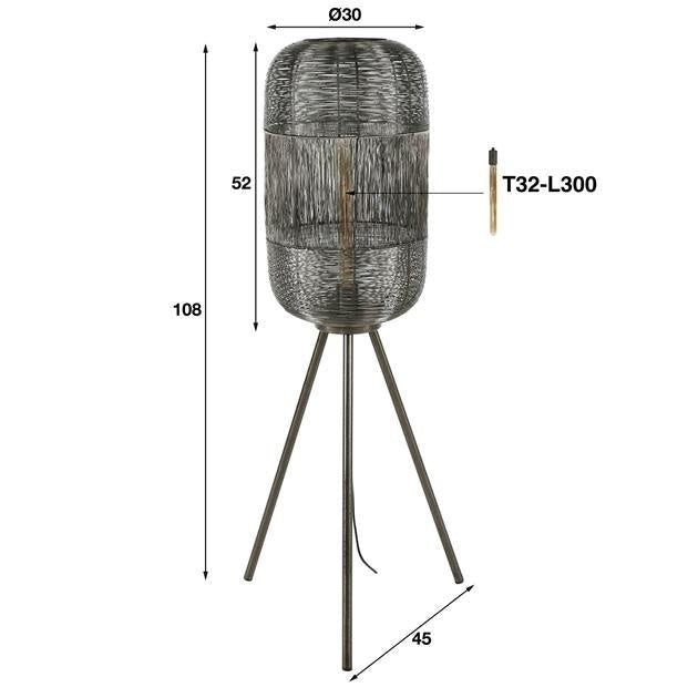 Vloerlamp Floor DH Interior Antraciet LxBxH 110x30x30 Metaal Witfoto maatindicatie