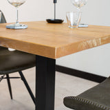 Eettafel Bistrotafel Vierkant Dimehouse Bruin LxBxH 86x86x7 Mangohout Sfeerfoto detail