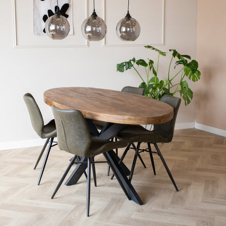 Eettafel Lennon Dimehouse Bruin LxBxH 203x110x10 Mangohout Sfeerfoto schuin vooraanzicht