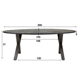 Eettafel Yme DH Interior Zwart LxBxH 204x107x7 Acaciahout Witfoto maatindicatie