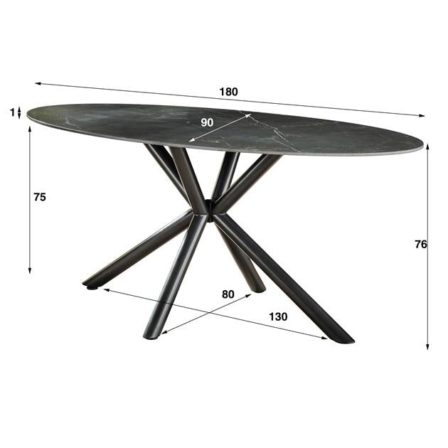 Eettafel Sophie DH Interior Zwart LxBxH 189x99x9 Keramiek Witfoto maatindicatie