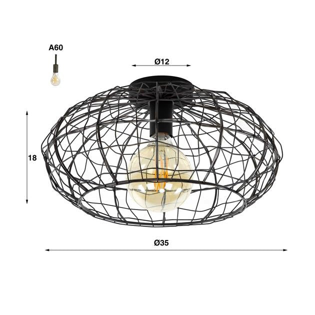 Plafondlamp Kim DH Interior Bruin LxBxH 37x37x21 Zwart bruin Witfoto maatindicatie