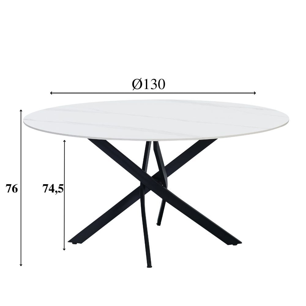 Eettafel Vivian White Dimehouse Wit LxBxH 141x141x11 Sintered stone Witfoto maatindicatie