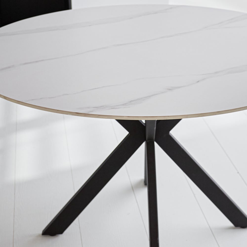 Eettafel Yuna White Dimehouse Wit LxBxH 111x111x11 Sintered stone Sfeerfoto detail