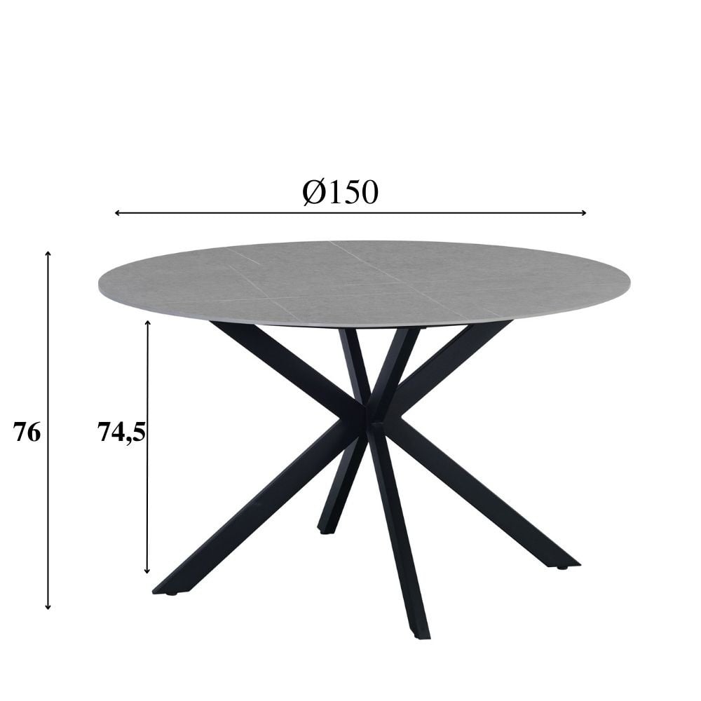 Eettafel Yuna Grey Dimehouse Grijs LxBxH 114x77x9 Sintered stone Witfoto maatindicatie