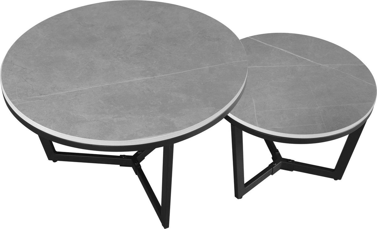 Coffee table set of 2 Brady Round Marmerlook Gray