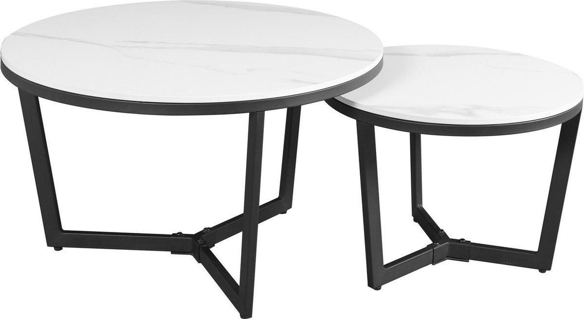 Coffee table set of 2 Brady Rond Marmerlook White