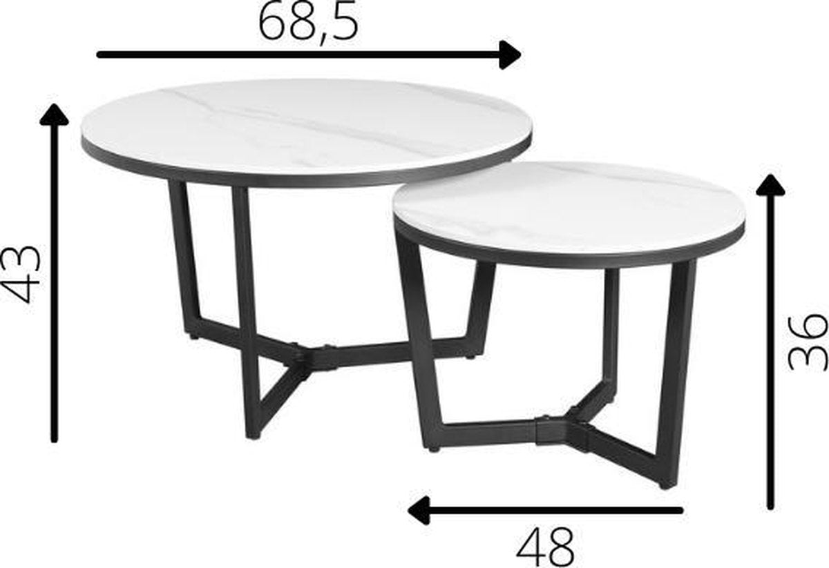 Coffee table set of 2 Brady Rond Marmerlook White