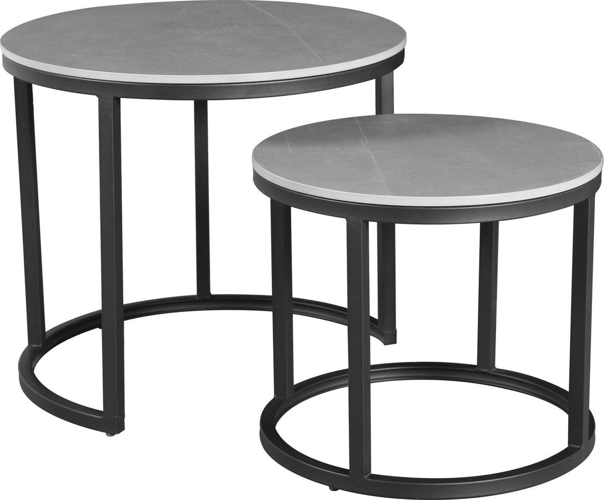 Round coffee table set of 2 sintered stone marble look paige gray