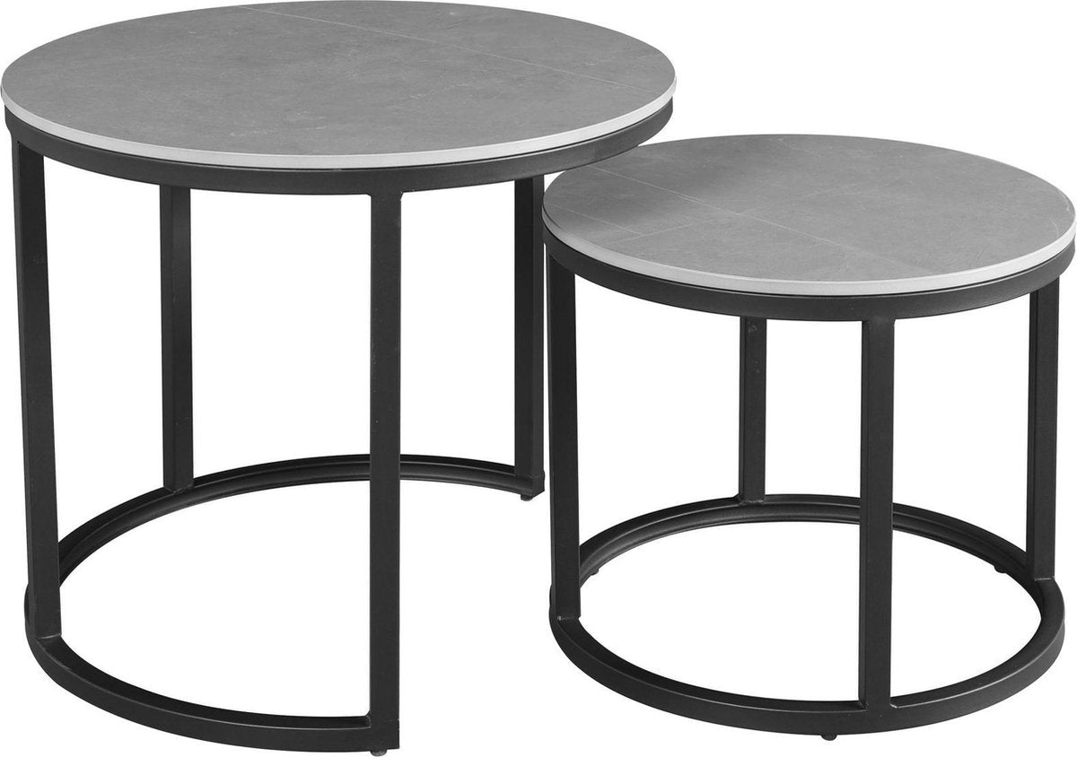 Round coffee table set of 2 sintered stone marble look paige gray