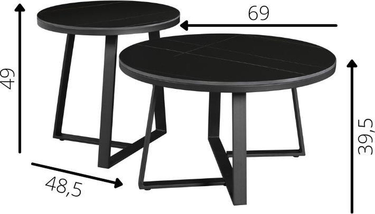 Coffee table set of 2 tanner round marble look black