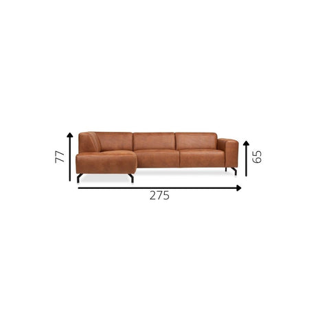 Bank Barin DeGeBe Cognac LxBxH 213x97x65 Stof Witfoto maatindicatie