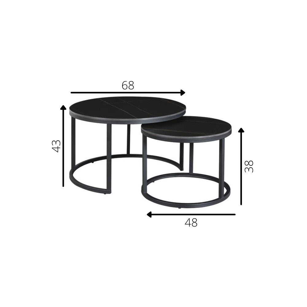 Salontafel Trevor Black Dimehouse Zwart LxBxH 80x80x13 Sintered stone Witfoto maatindicatie