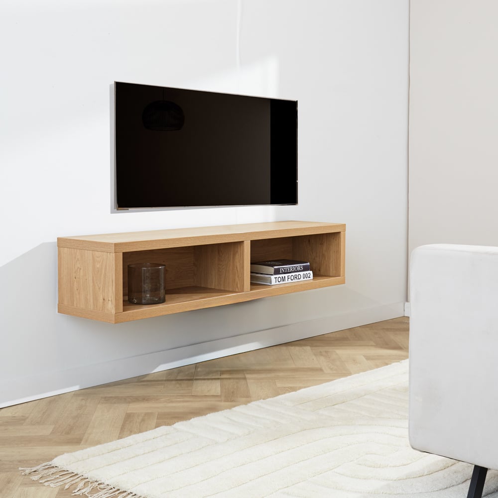 TV Meubel Bernie Rustiek Eiken Dimehouse Eiken LxBxH 146x36x31 Melamine Sfeerfoto schuin vooraanzicht