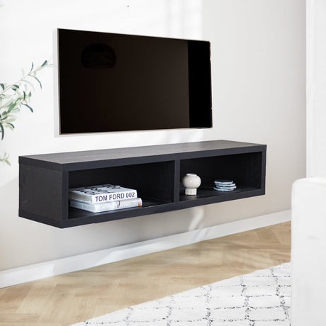 TV Meubel Bernie Zwart Dimehouse Zwart LxBxH 146x36x31 Melamine Sfeerfoto schuin vooraanzicht